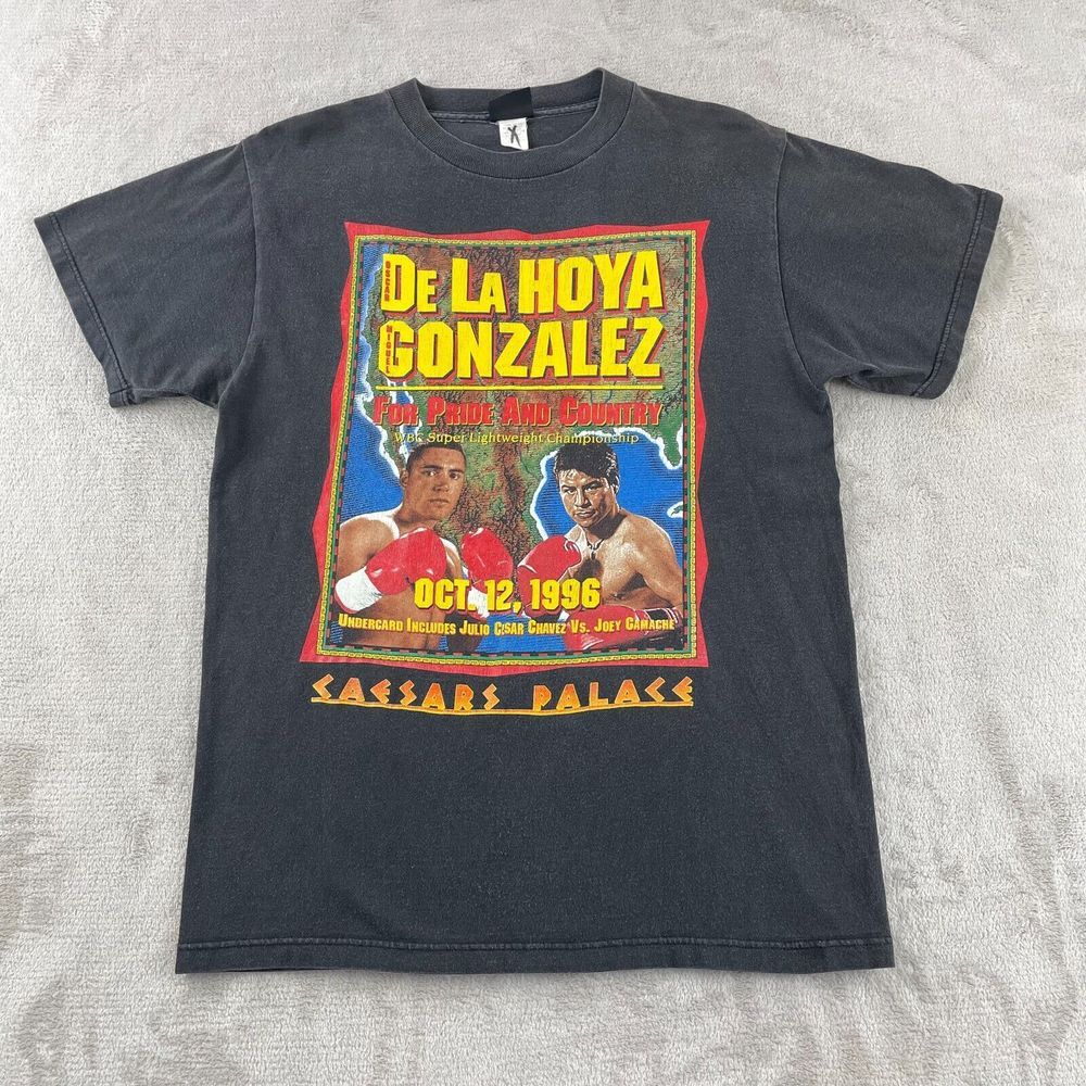 Vintage Oscar De La Hoya vs Miguel Gonzalez 1996 T Shirt Men Medium Faded Black